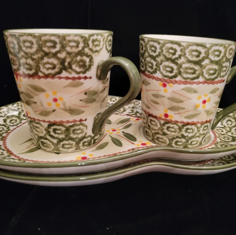 Temptations Presentable Ovenware by Tara. Green Old World Sandwich plate/mug. - Picture 2 of 7